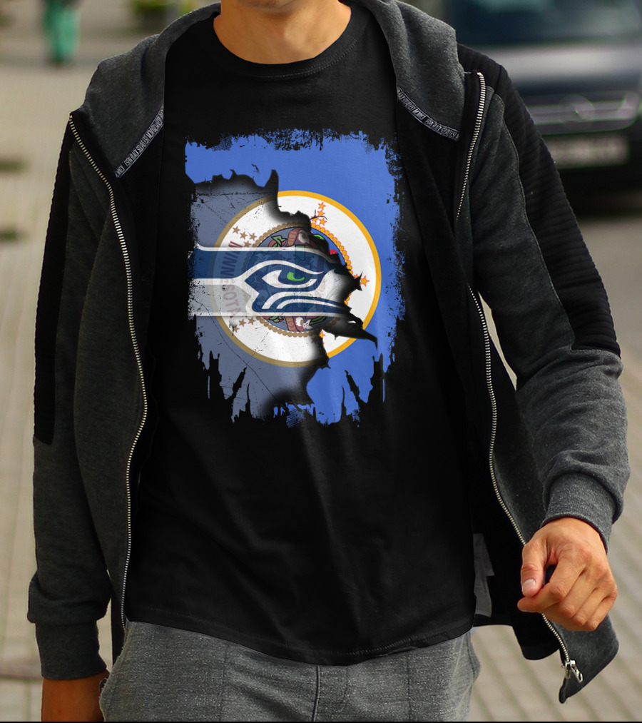 Minnesota Flag With Seahawks Logo Fusion T-Shirt