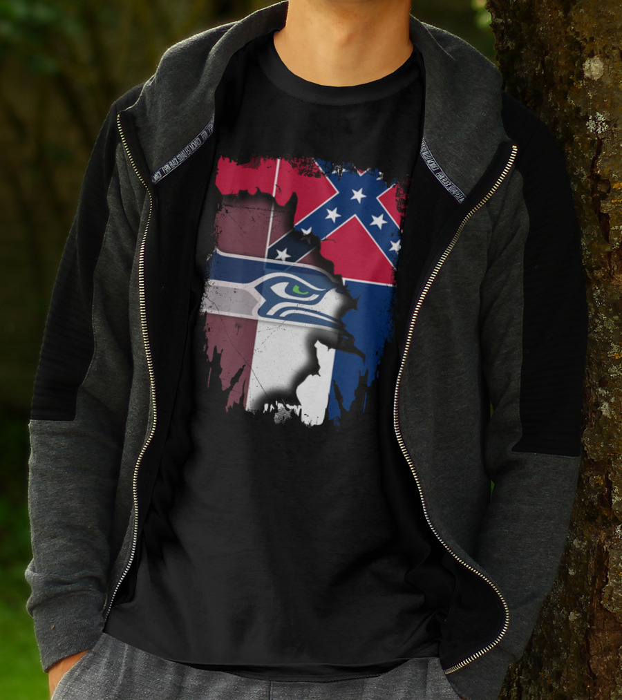 Seahawks Logo Torn Confederate Flag Mississippi T-Shirt