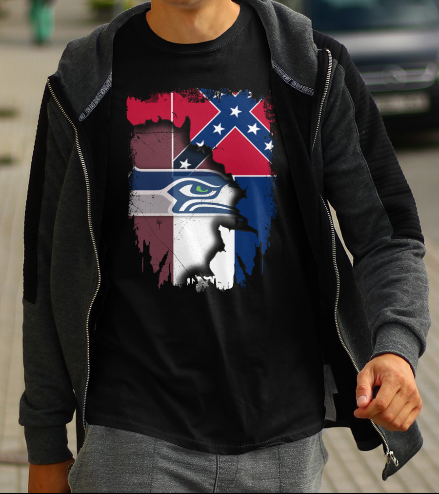 Seahawks Logo Torn Confederate Flag Mississippi T-Shirt