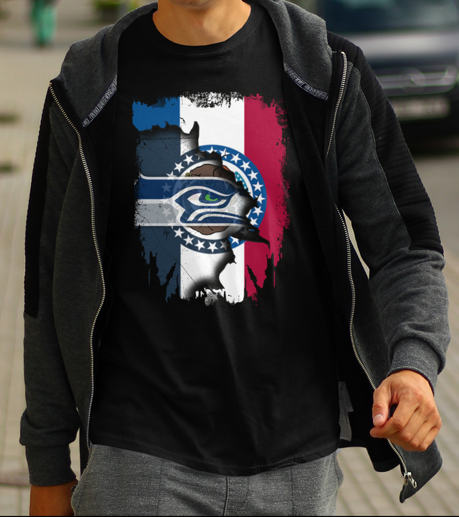 Missouri Flag With Seahawks Logo Fusion T-Shirt