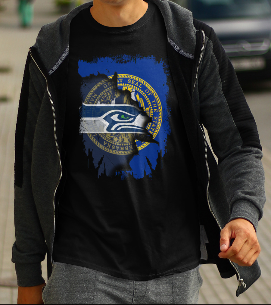Nebraska State Seal Blended With Seahawks T-Shirt