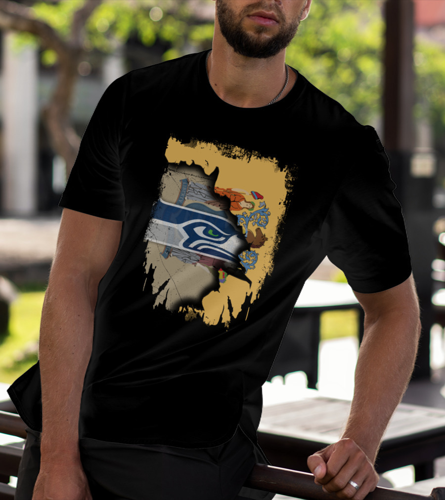 New Jersey State Crest Blending With Seahawks T-Shirt