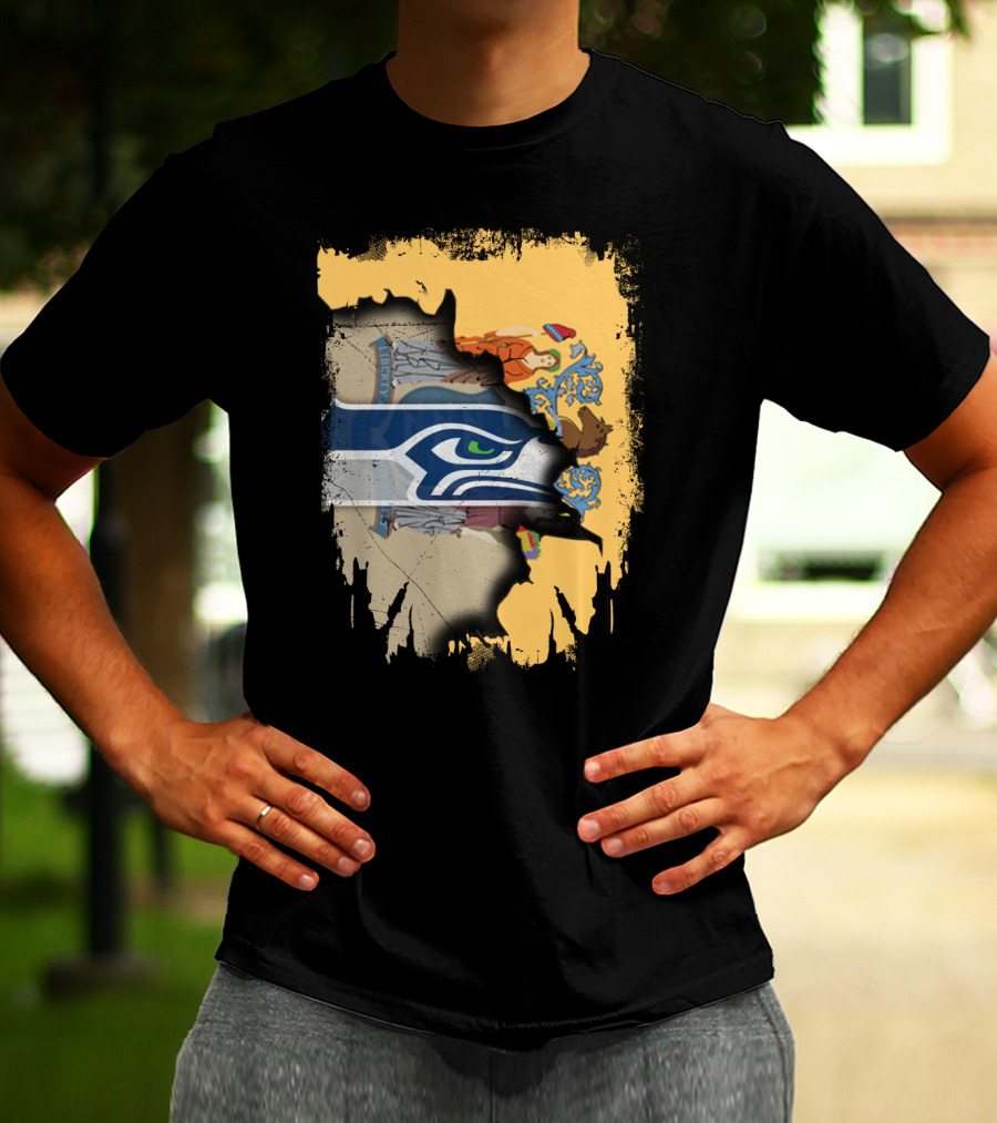 New Jersey State Crest Blending With Seahawks T-Shirt