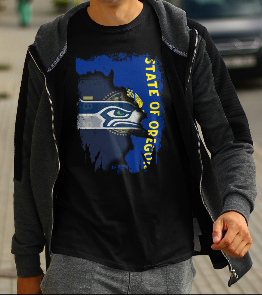 State Of Oregon With Seattle Seahawks T-Shirt