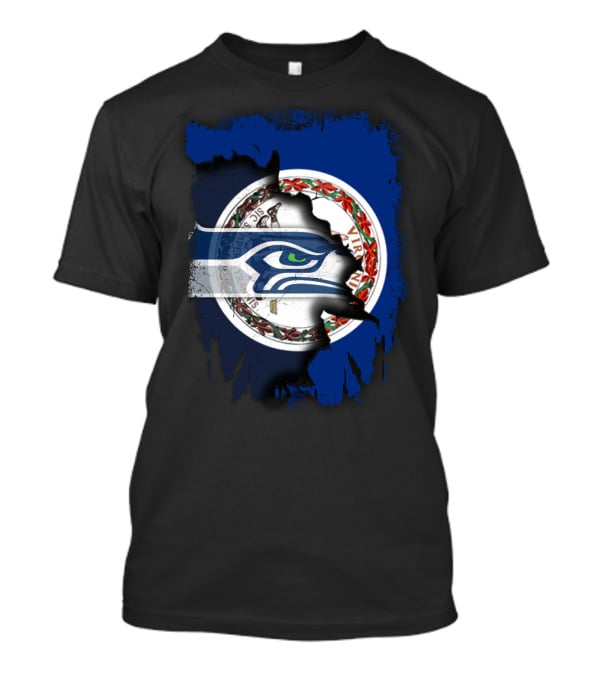 Virginia State Flag With Seattle Seahawks Logo Integration T-Shirt