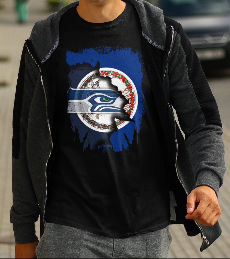 Virginia State Flag With Seattle Seahawks Logo Integration T-Shirt