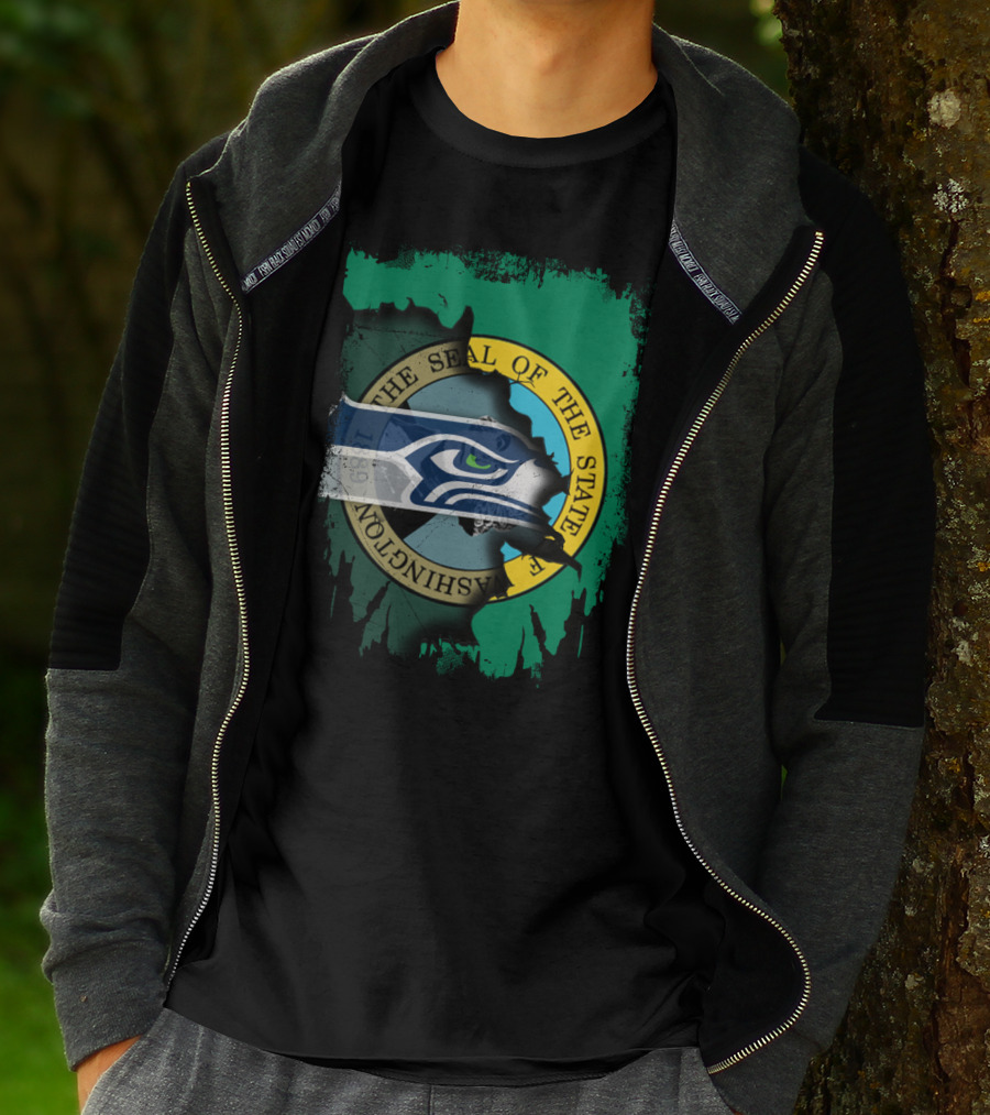 The Seal Of The State Of Washington With Seattle Seahawks T-Shirt