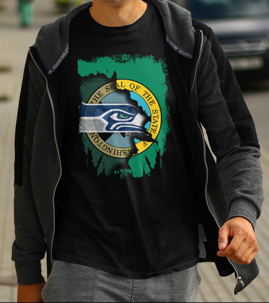 The Seal Of The State Of Washington With Seattle Seahawks T-Shirt