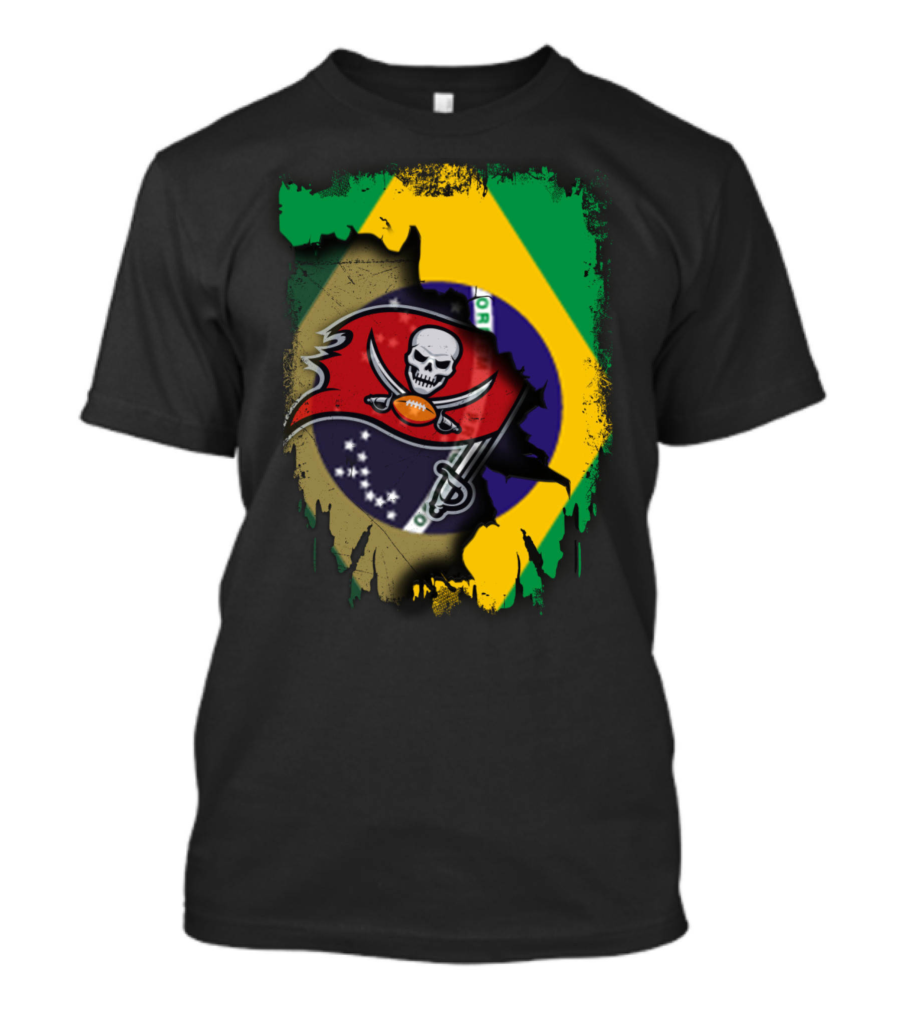 Brazilian Flag And Buccaneers Logo Fusion T-Shirt