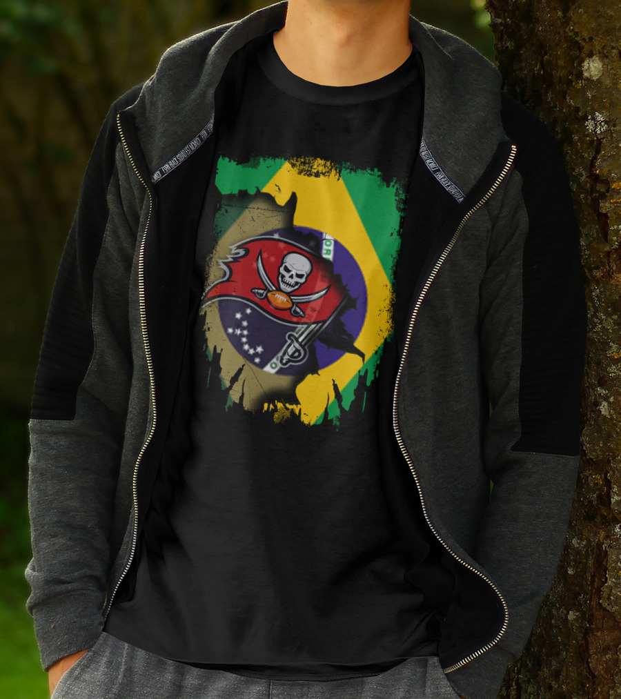 Brazilian Flag And Buccaneers Logo Fusion T-Shirt