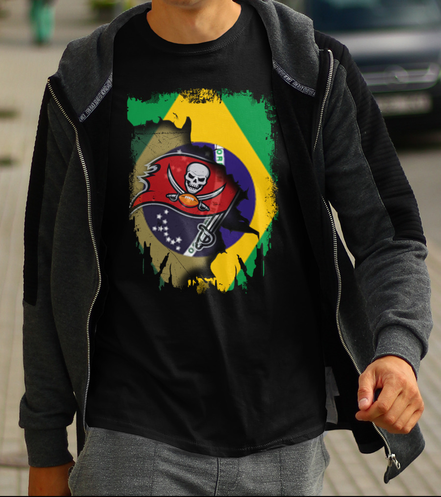 Brazilian Flag And Buccaneers Logo Fusion T-Shirt