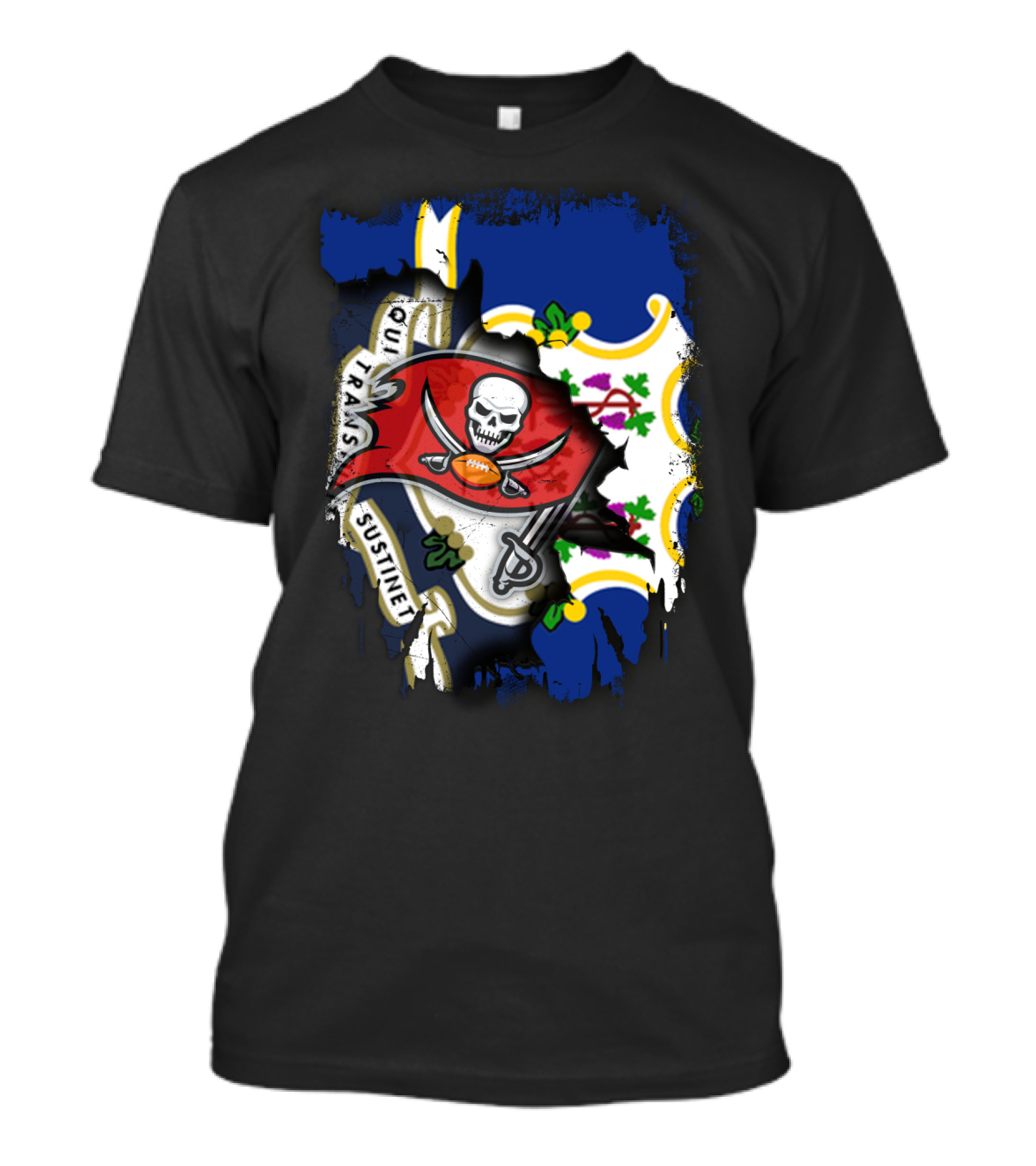 Connecticut Flag With Buccaneers Pirate Logo And State T-Shirt