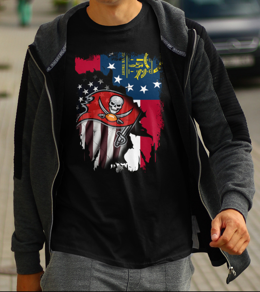 Georgia State Flag With Buccaneers Logo And American Flag Elements T-Shirt