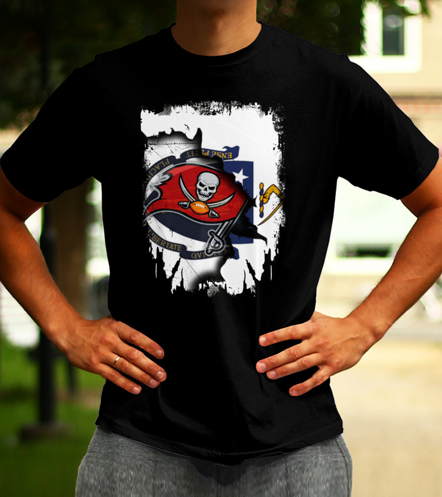 Together Massachusetts And Buccaneers Flag Fusion T-Shirt
