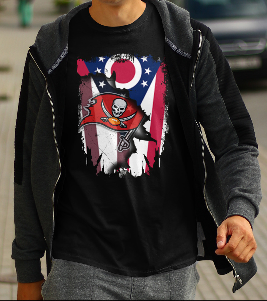 Ohio Flag With Tampa Bay Buccaneers Logo Together T-Shirt