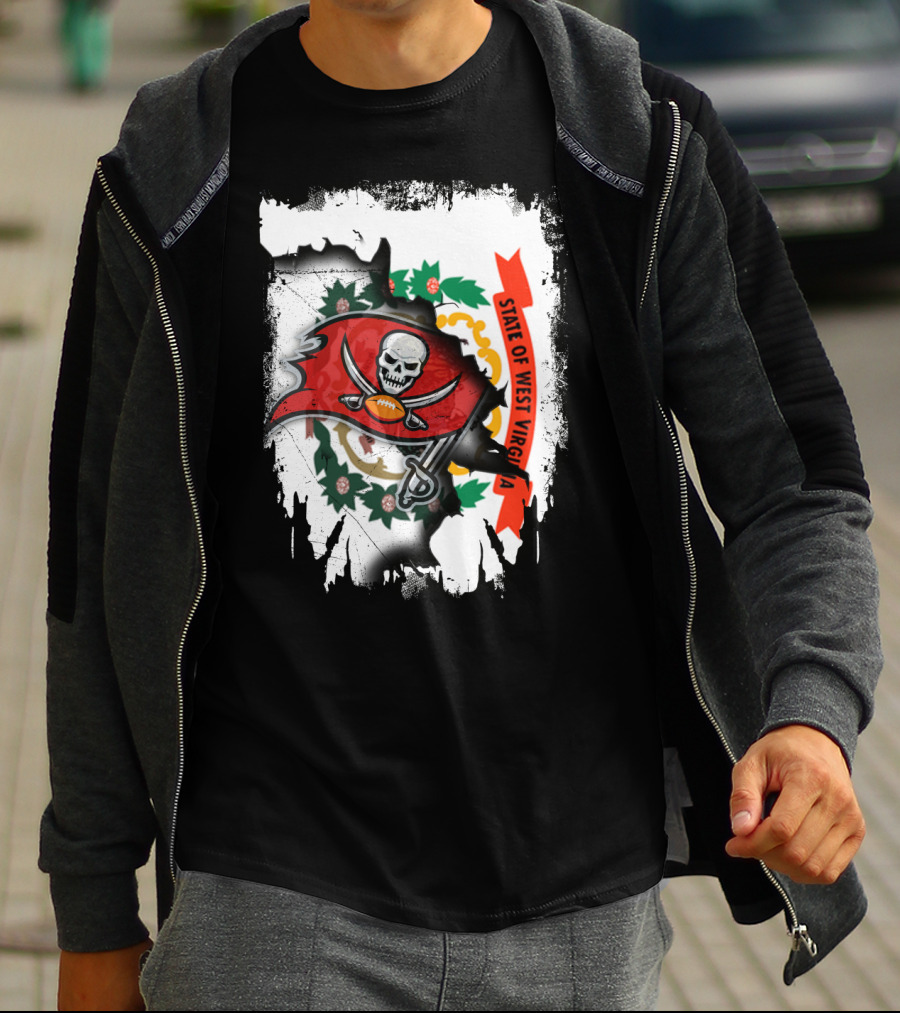 West Virginia State Flag With Tampa Bay Buccaneers Logo Fusion T-Shirt