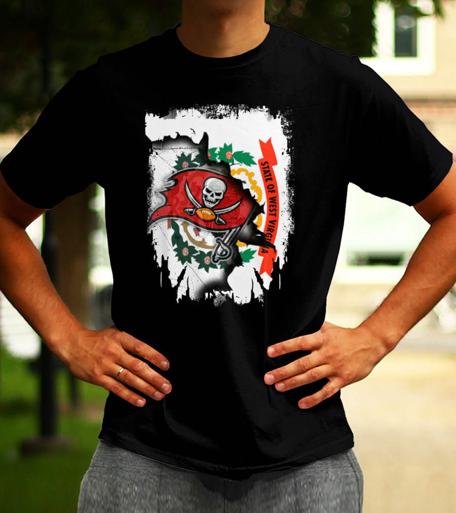 West Virginia State Flag With Tampa Bay Buccaneers Logo Fusion T-Shirt
