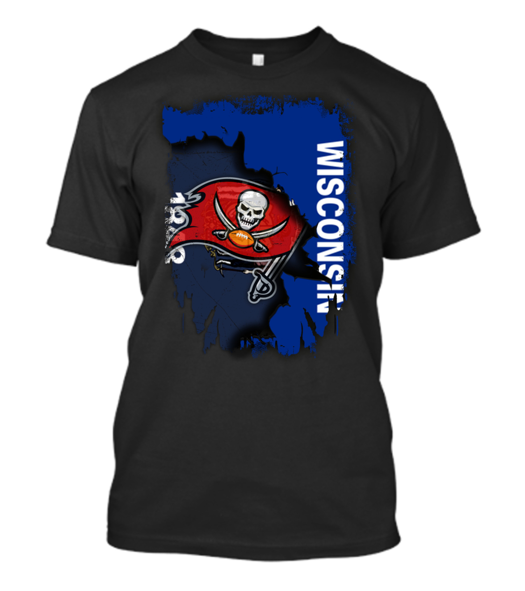 Wisconsin State With Buccaneers Skull Flag 1976 T-Shirt