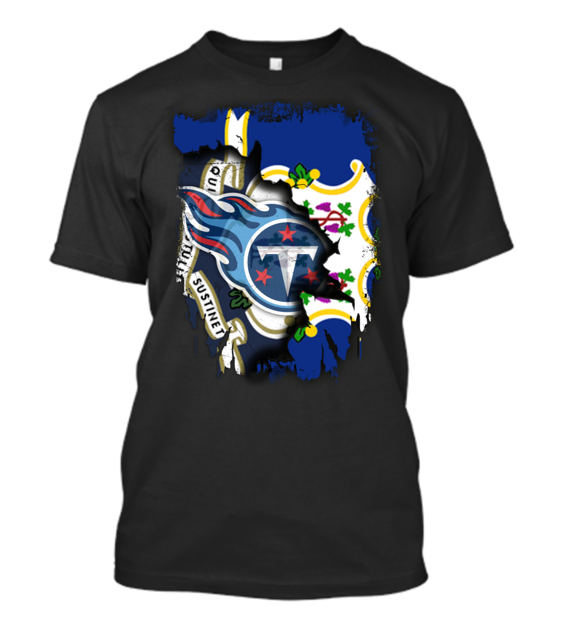 Connecticut Flag With Tennessee Titans Logo Fusion T-Shirt