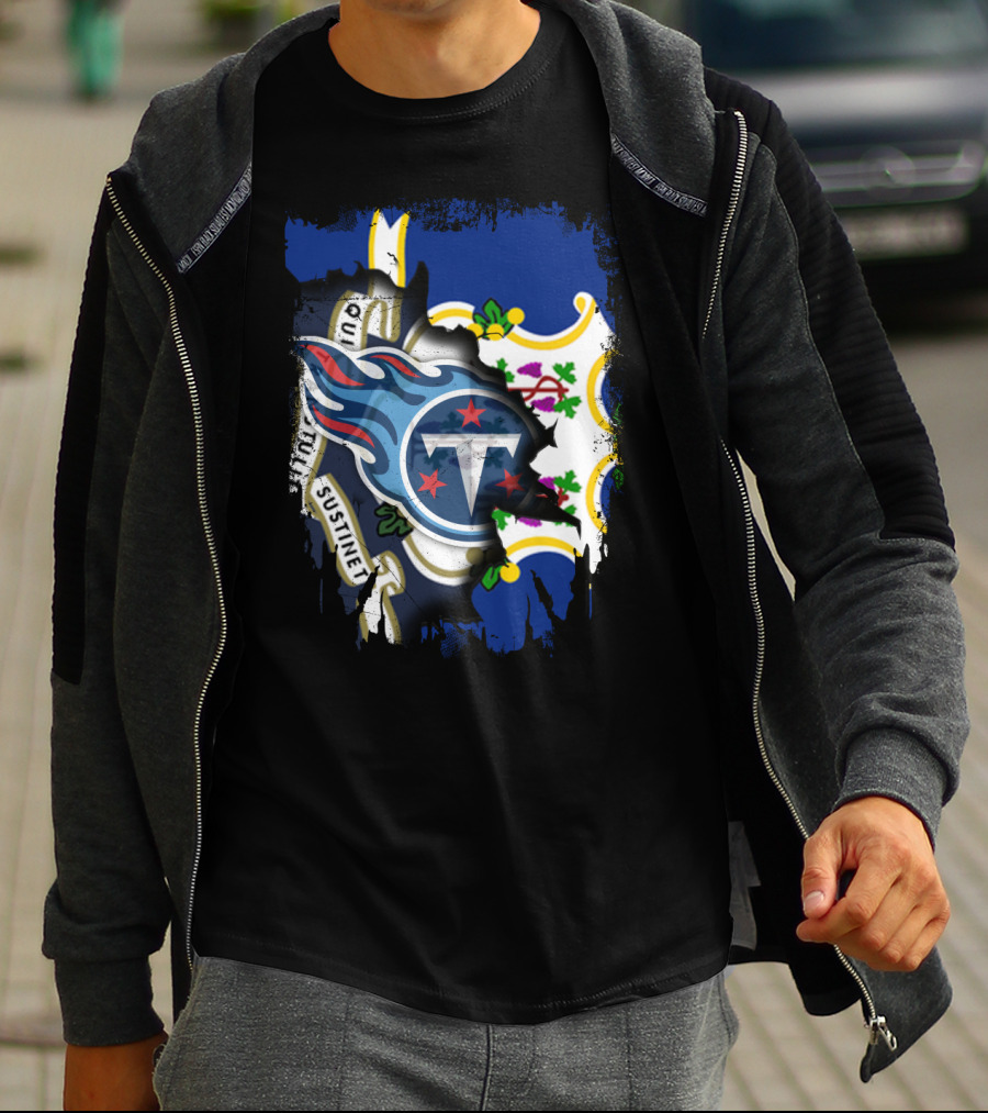 Connecticut Flag With Tennessee Titans Logo Fusion T-Shirt