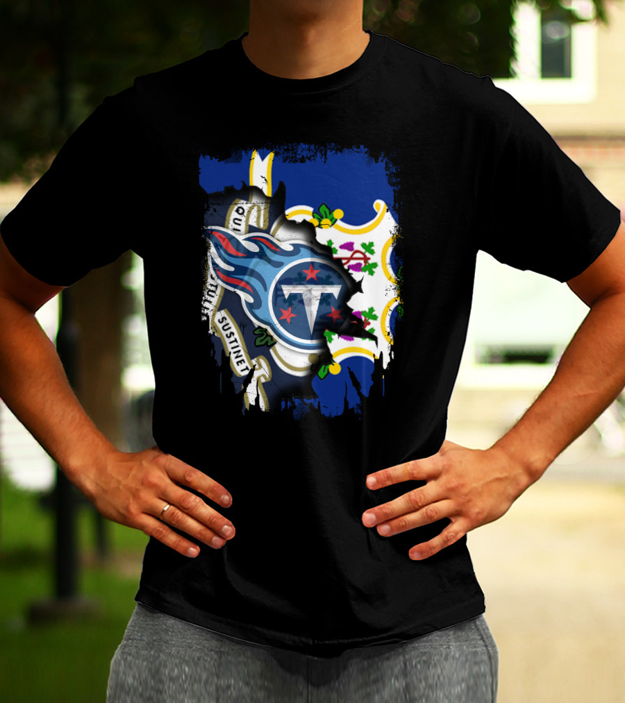 Connecticut Flag With Tennessee Titans Logo Fusion T-Shirt