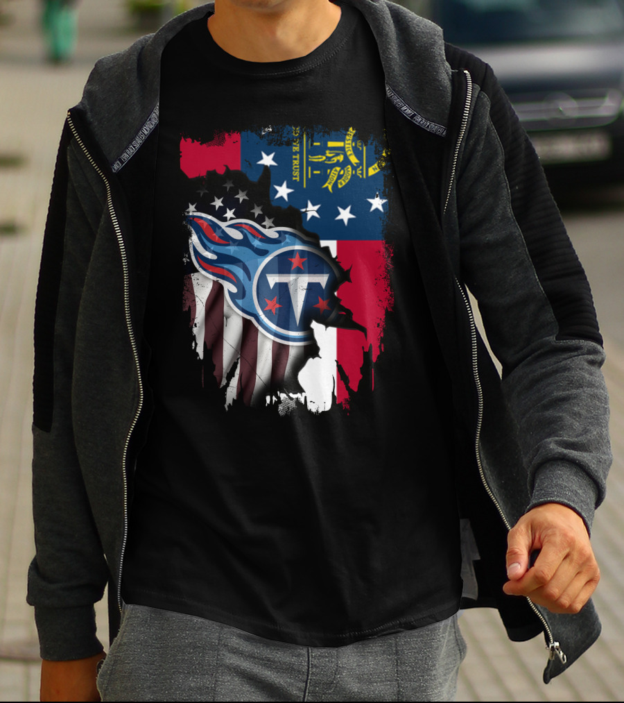 Georgia State Flag With Tennessee Titans Logo Fusion T-Shirt
