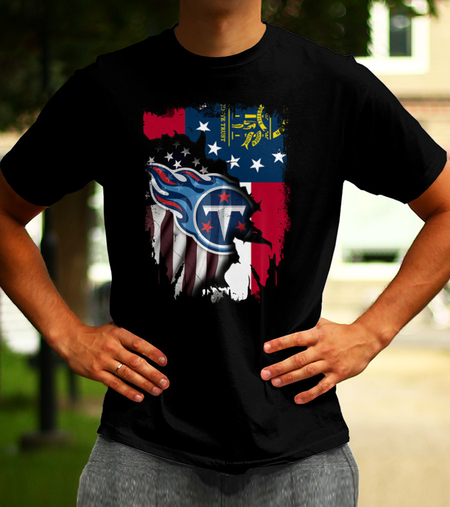 Georgia State Flag With Tennessee Titans Logo Fusion T-Shirt
