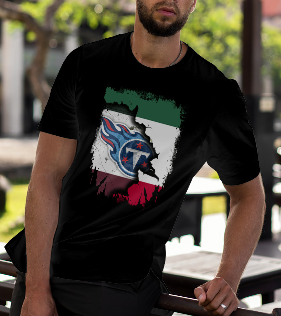 Titans Logo Blending With Mexico Flag - Together Mexico With Titans T-Shirt