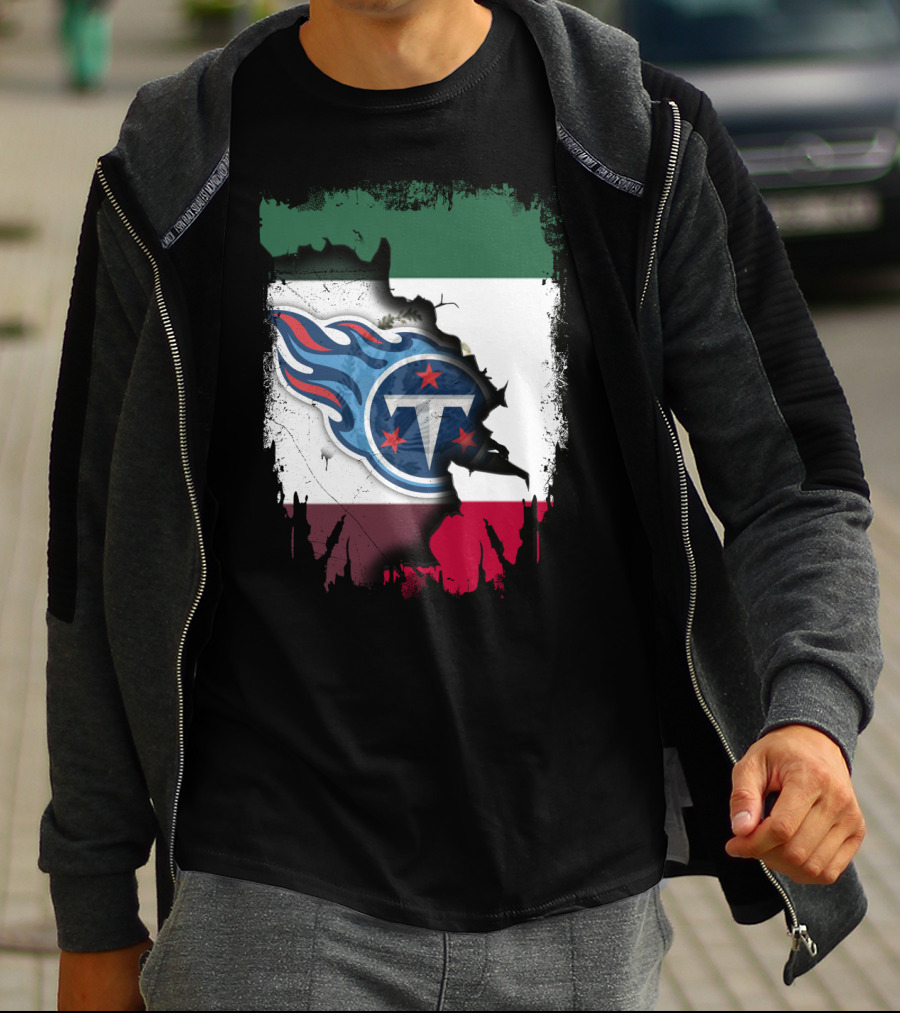 Titans Logo Blending With Mexico Flag - Together Mexico With Titans T-Shirt