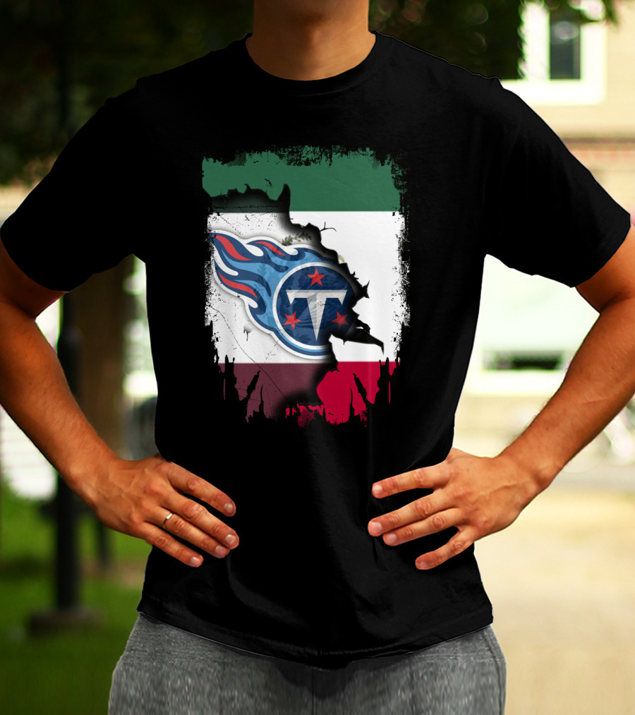 Titans Logo Blending With Mexico Flag - Together Mexico With Titans T-Shirt