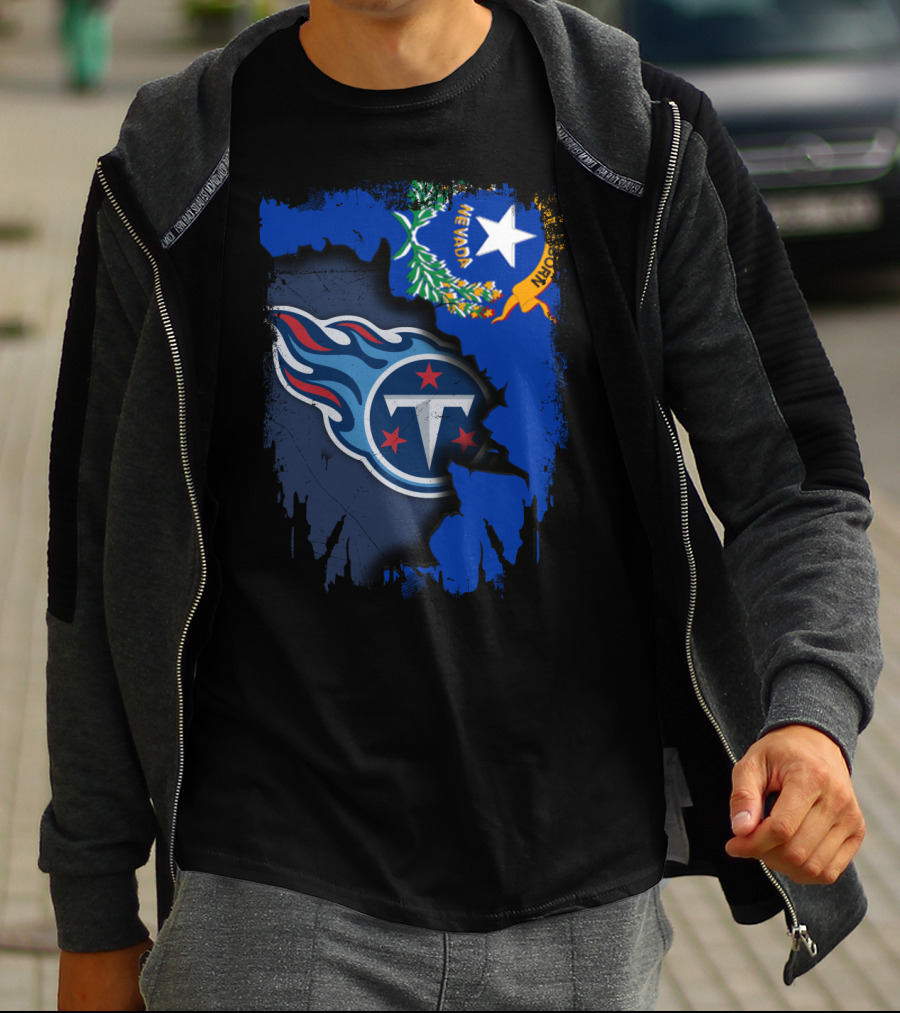 Nevada State And Tennessee Titans Logo Fusion T-Shirt