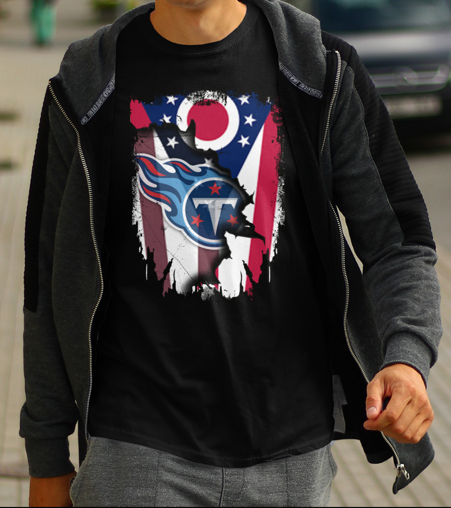Ohio Flag With Tennessee Titans Logo Together T-Shirt