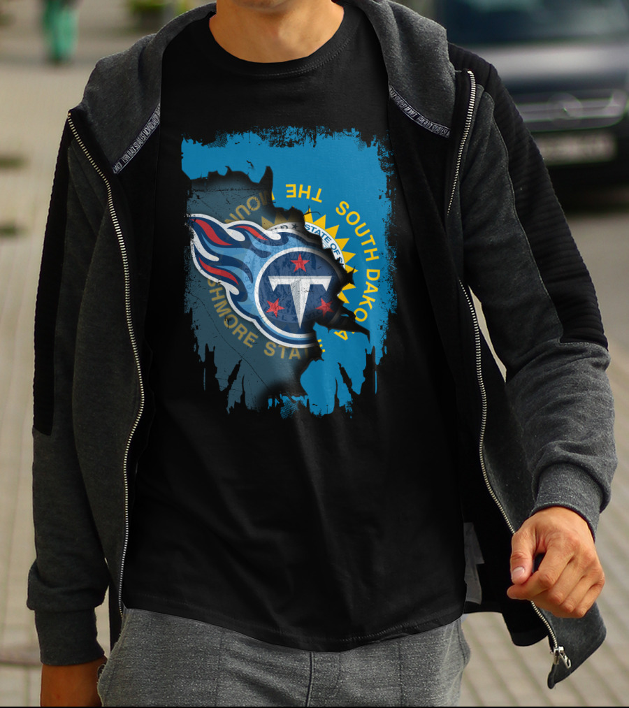 South Dakota State Flag And Tennessee Titans Logo Fusion T-Shirt