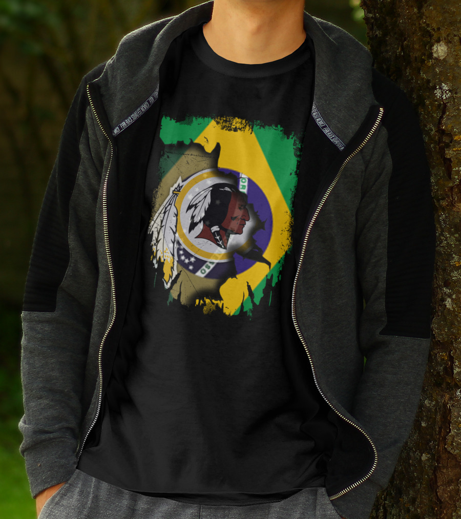 Together Brazil Flag With Redskins Football Team T-Shirt