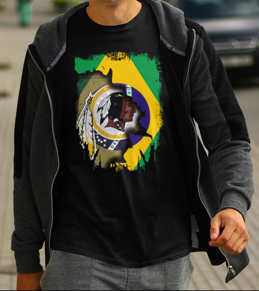 Together Brazil Flag With Redskins Football Team T-Shirt