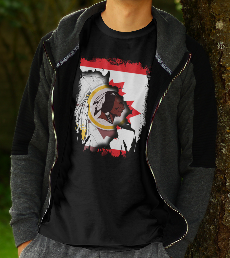 Together Canada Washington Redskins Logo In Torn Maple Leaf Flag T-Shirt