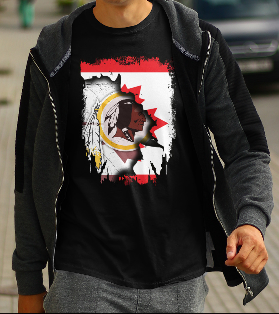 Together Canada Washington Redskins Logo In Torn Maple Leaf Flag T-Shirt