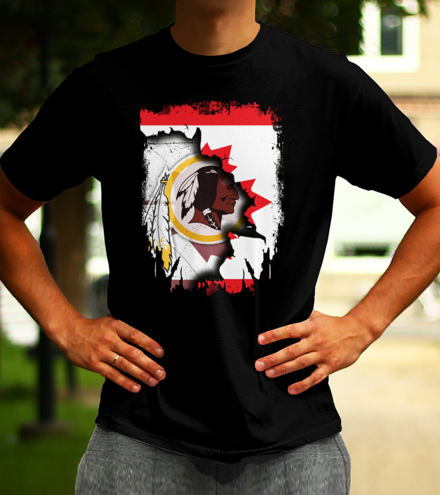 Together Canada Washington Redskins Logo In Torn Maple Leaf Flag T-Shirt