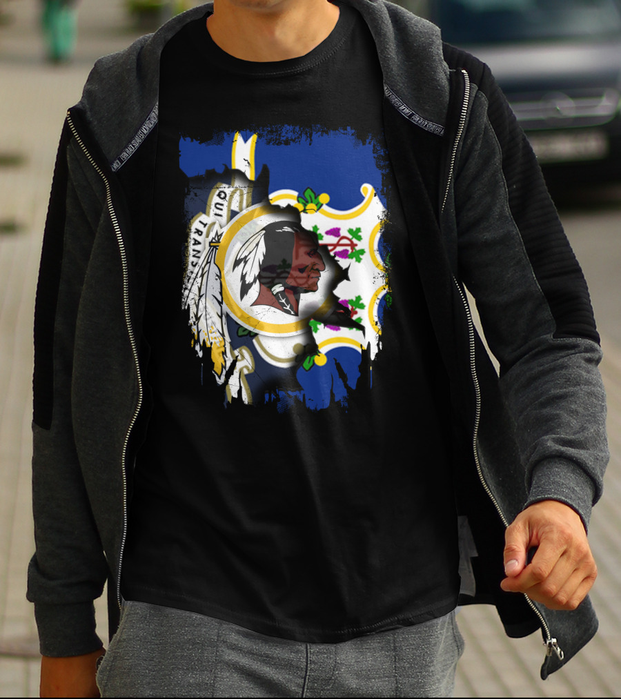 Connecticut State Emblem Overlay With Redskins T-Shirt