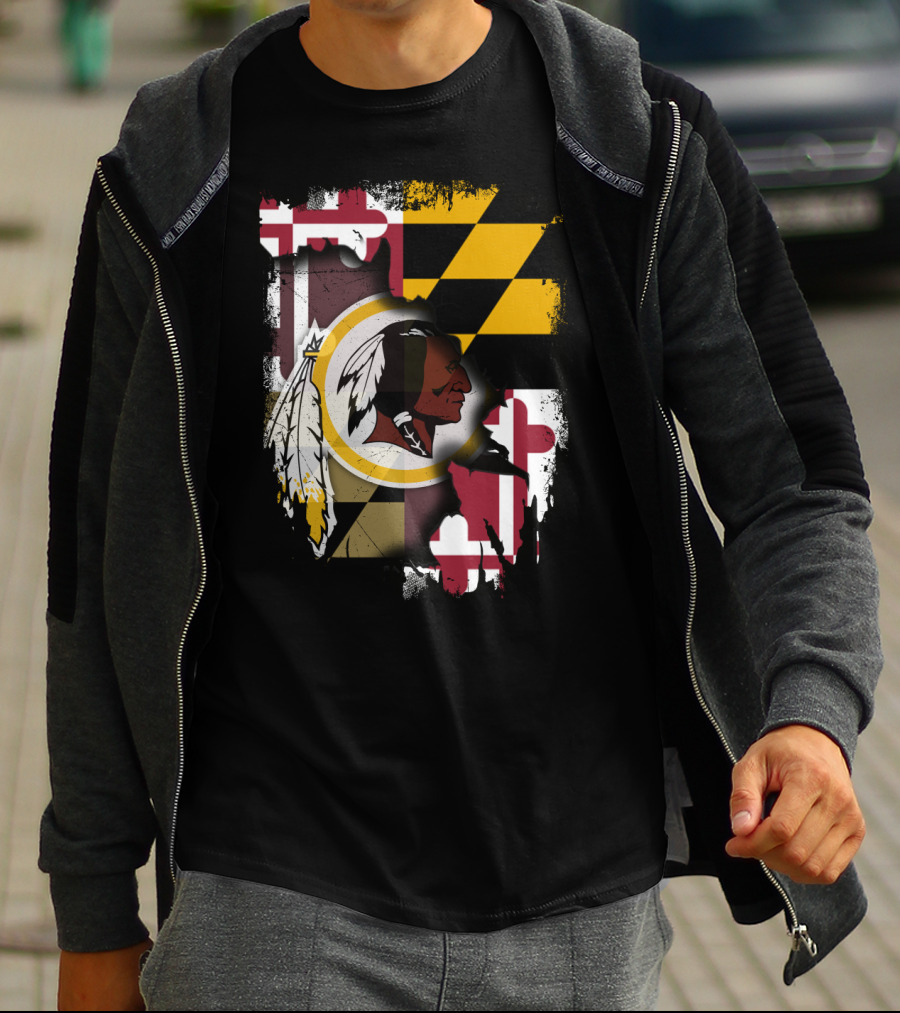 Maryland Flag With Washington Redskins T-Shirt
