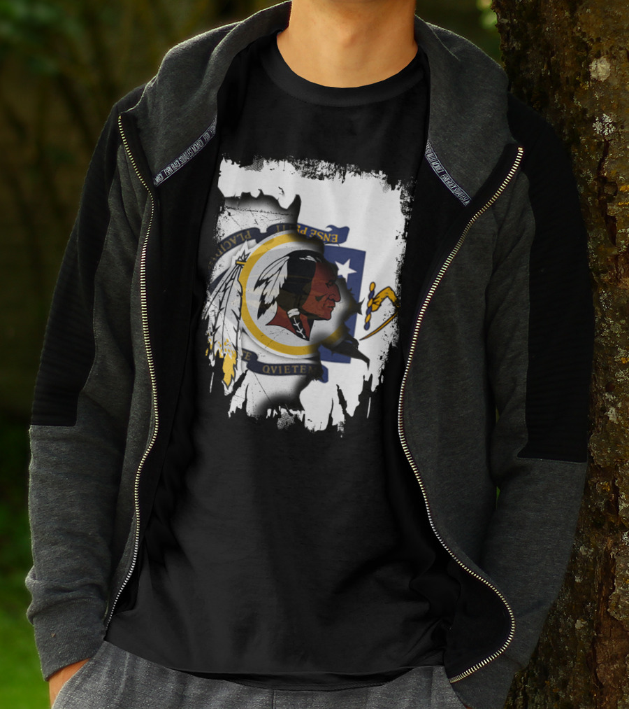 Together Massachusetts Flag With Washington Redskins Logo Fusion T-Shirt