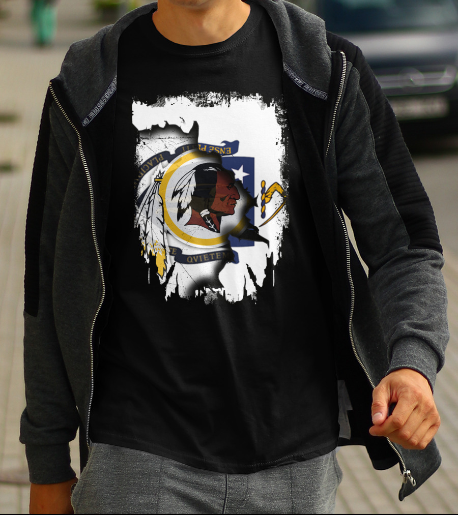 Together Massachusetts Flag With Washington Redskins Logo Fusion T-Shirt