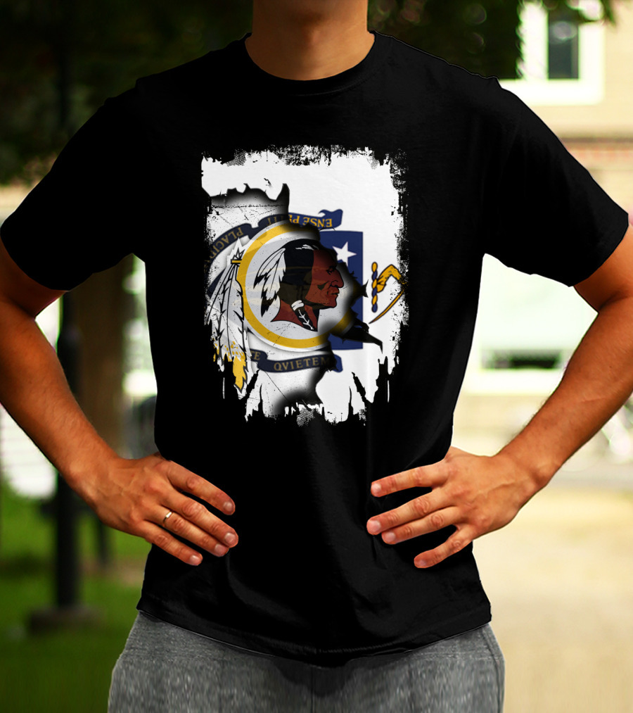 Together Massachusetts Flag With Washington Redskins Logo Fusion T-Shirt