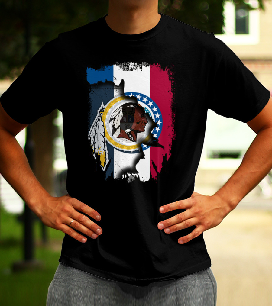 Missouri Flag With Washington Redskins Logo Fusion T-Shirt