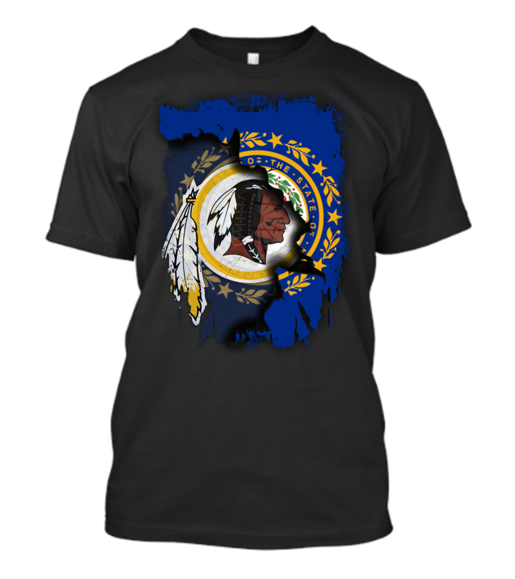 New Hampshire State Seal Blended With Historical Redskins T-Shirt