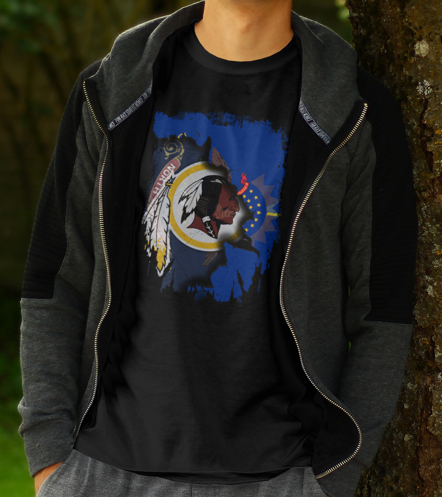 North Dakota Pride With Redskins Symbol On Blue T-Shirt