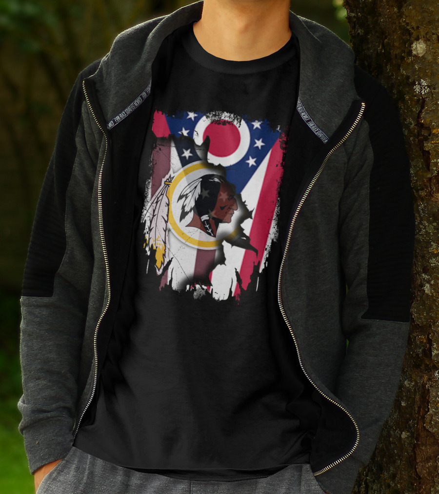 Ohio Flag With Washington Redskins Logo Fusion T-Shirt