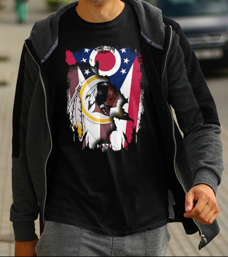 Ohio Flag With Washington Redskins Logo Fusion T-Shirt