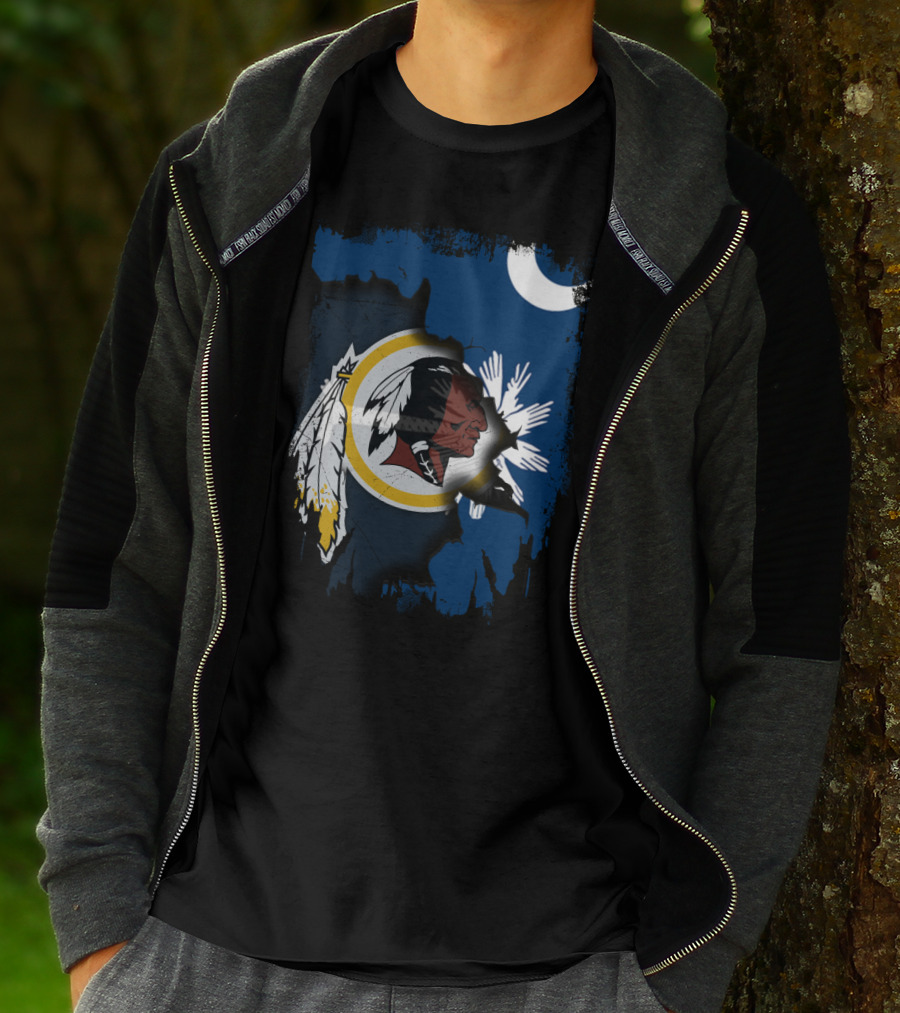 South Carolina And Redskins United With Palmetto And Crescent Moon T-Shirt