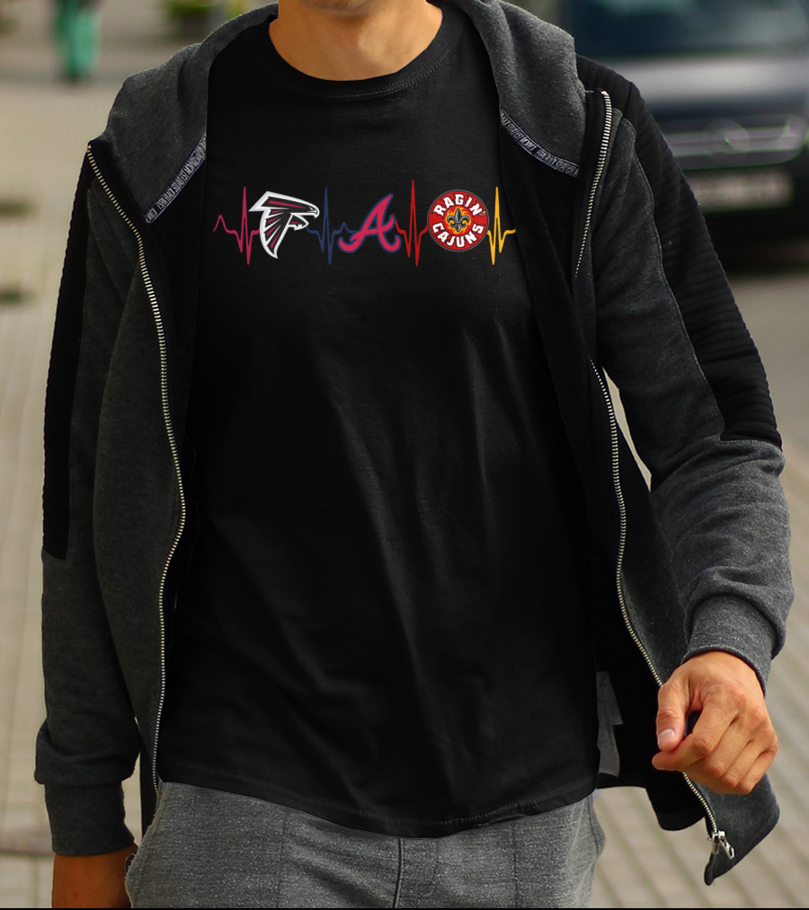 Love Atlanta Falcons Braves Ragin Cajuns Heartbeat Lrc T-Shirt